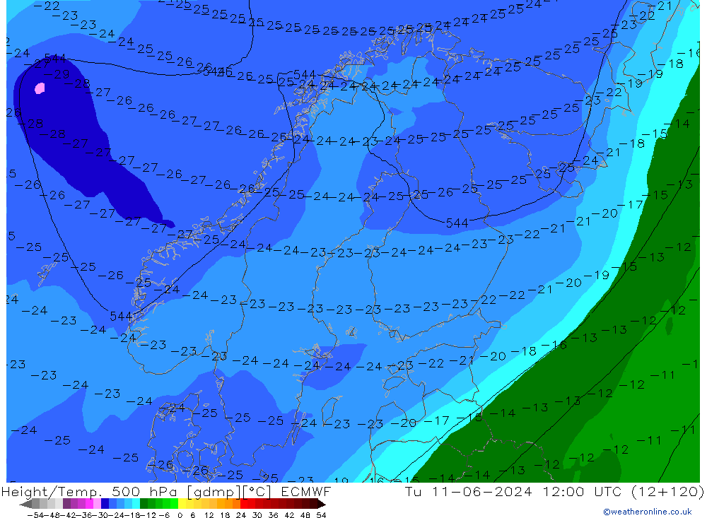 Z500/Yağmur (+YB)/Z850 ECMWF Sa 11.06.2024 12 UTC