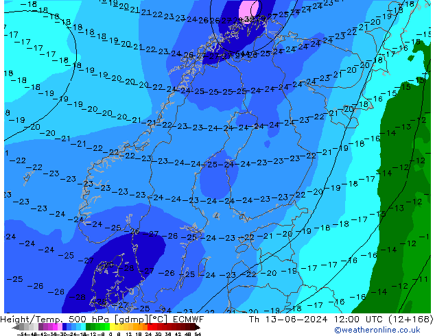 Height/Temp. 500 hPa ECMWF Čt 13.06.2024 12 UTC