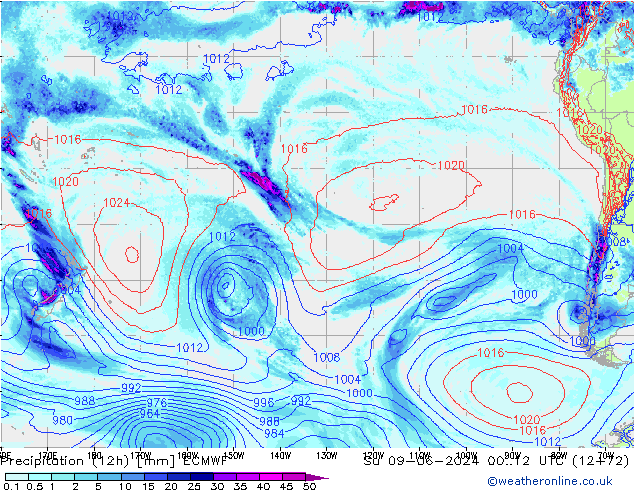 Précipitation (12h) ECMWF dim 09.06.2024 12 UTC