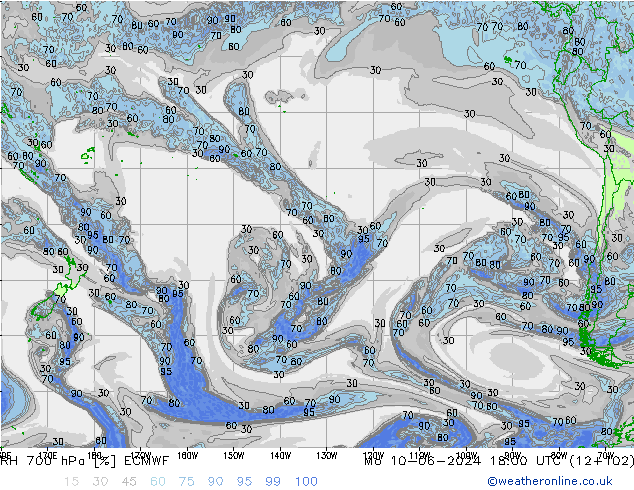 RH 700 гПа ECMWF пн 10.06.2024 18 UTC