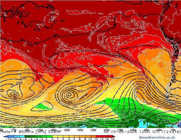 Theta-W 850hPa ECMWF Sa 15.06.2024 12 UTC