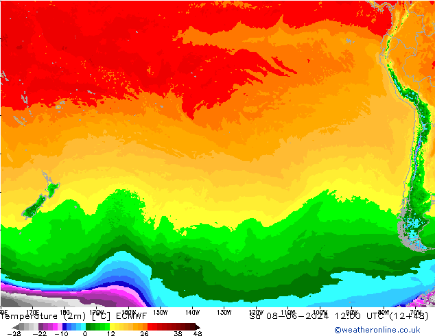 Temperatuurkaart (2m) ECMWF za 08.06.2024 12 UTC