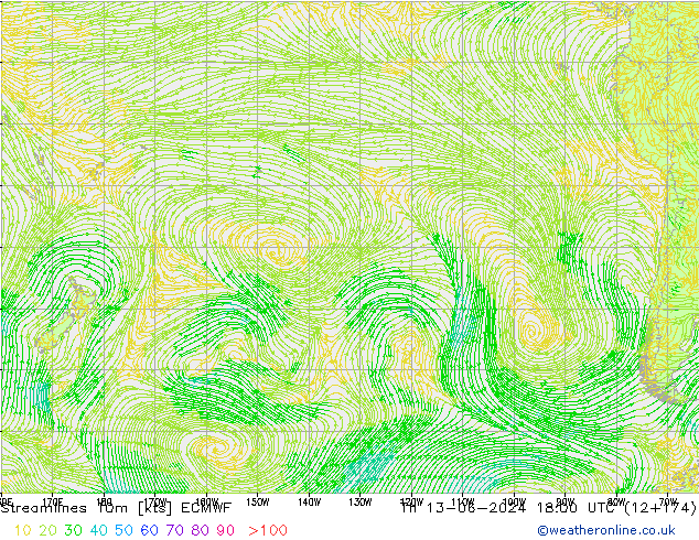 Linea di flusso 10m ECMWF gio 13.06.2024 18 UTC