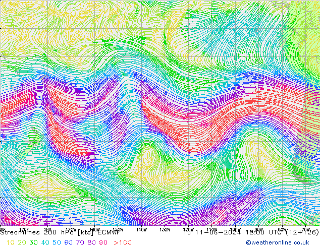 Stromlinien 200 hPa ECMWF Di 11.06.2024 18 UTC