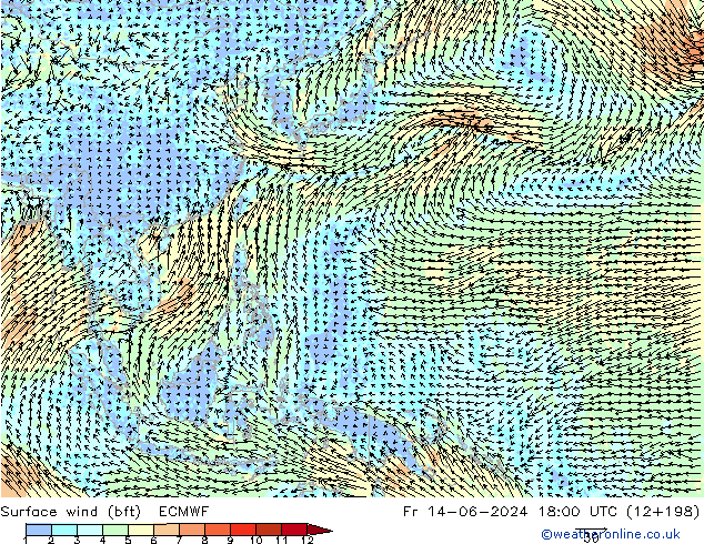  10 m (bft) ECMWF  14.06.2024 18 UTC