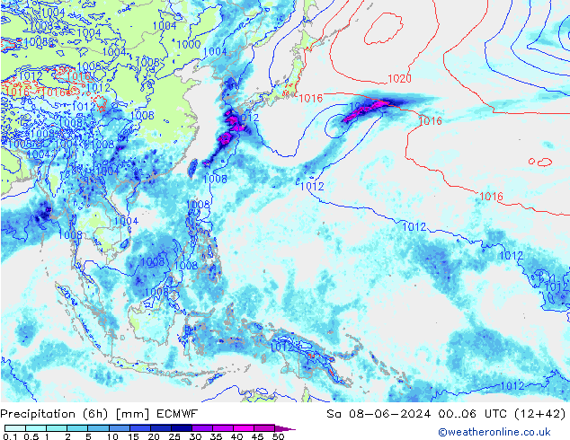 Precipitação (6h) ECMWF Sáb 08.06.2024 06 UTC
