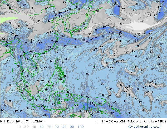 RH 850 hPa ECMWF Sex 14.06.2024 18 UTC