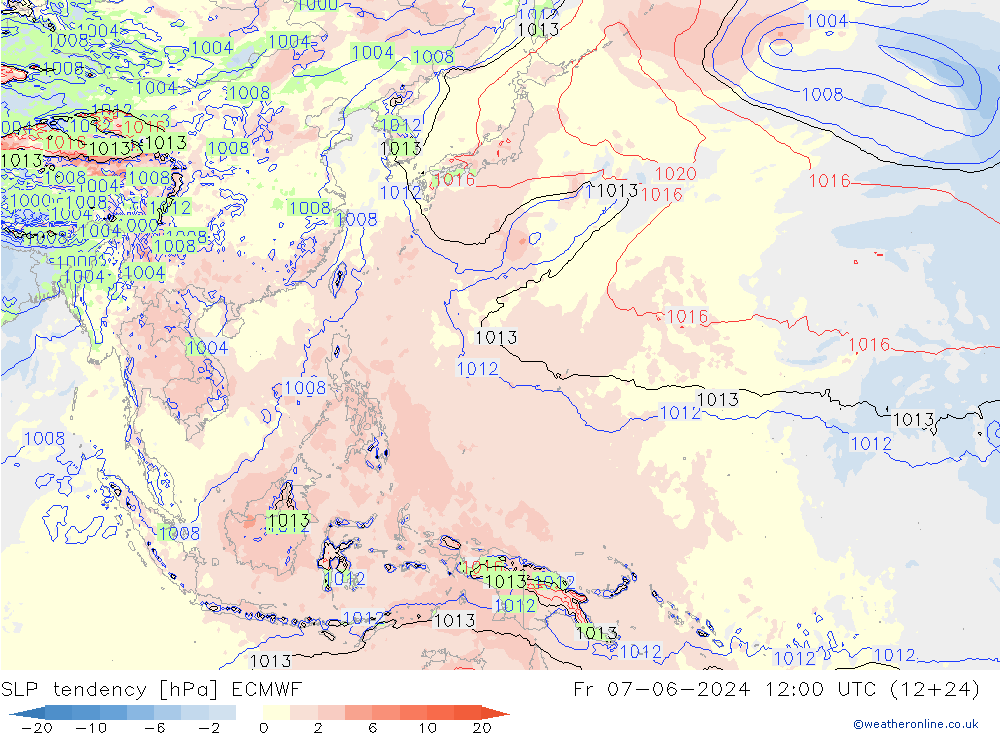 Druktendens (+/-) ECMWF vr 07.06.2024 12 UTC