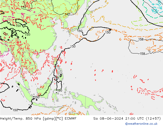 Height/Temp. 850 hPa ECMWF Sa 08.06.2024 21 UTC