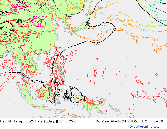 Z500/Yağmur (+YB)/Z850 ECMWF Paz 09.06.2024 06 UTC