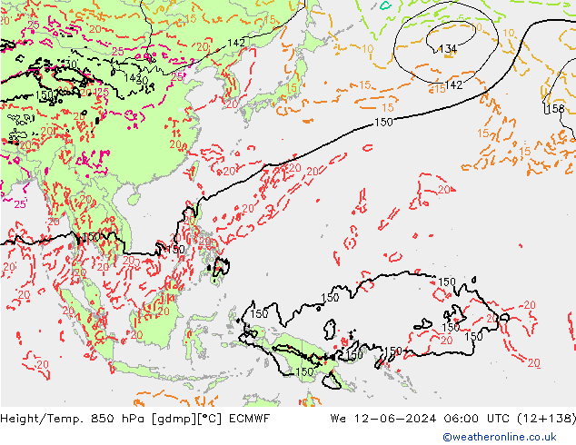 Height/Temp. 850 hPa ECMWF St 12.06.2024 06 UTC