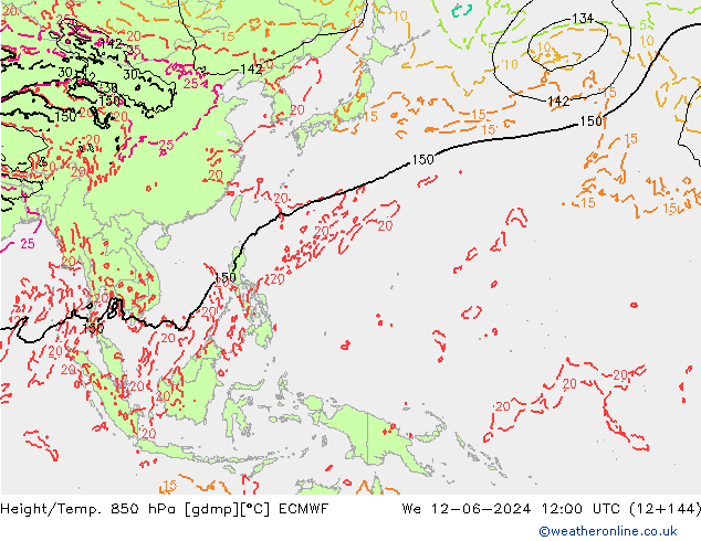 Height/Temp. 850 hPa ECMWF śro. 12.06.2024 12 UTC