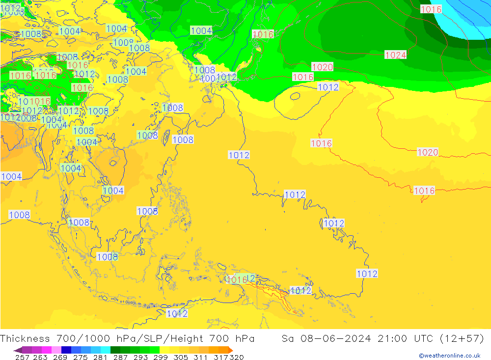 Thck 700-1000 hPa ECMWF Sa 08.06.2024 21 UTC