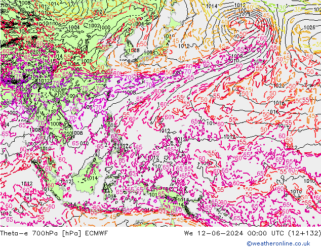 Theta-e 700hPa ECMWF Qua 12.06.2024 00 UTC