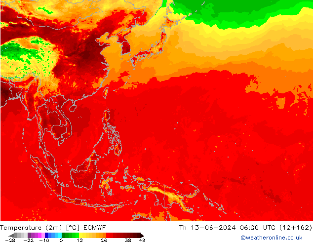 Temperatura (2m) ECMWF Qui 13.06.2024 06 UTC