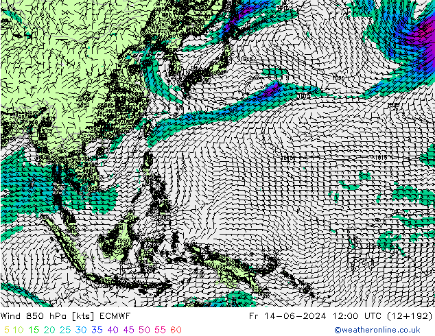 Vento 850 hPa ECMWF Sex 14.06.2024 12 UTC