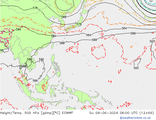 Z500/Yağmur (+YB)/Z850 ECMWF Paz 09.06.2024 06 UTC