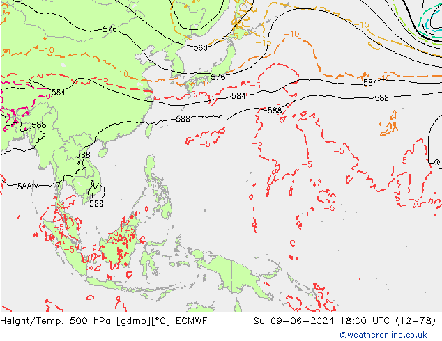 Z500/Rain (+SLP)/Z850 ECMWF Su 09.06.2024 18 UTC