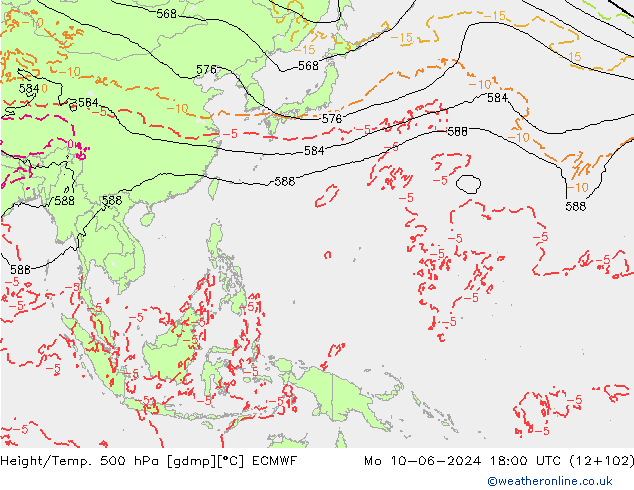 Z500/Rain (+SLP)/Z850 ECMWF Mo 10.06.2024 18 UTC