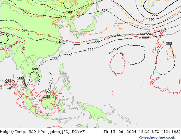 Z500/Rain (+SLP)/Z850 ECMWF czw. 13.06.2024 12 UTC