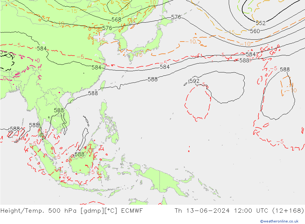 Z500/Rain (+SLP)/Z850 ECMWF Čt 13.06.2024 12 UTC