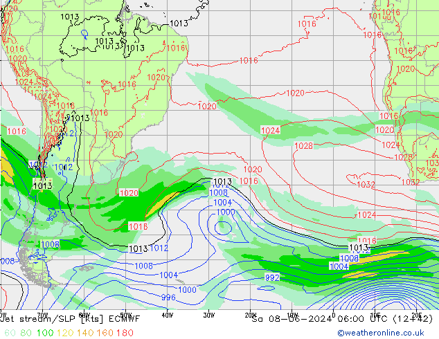 Jet stream/SLP ECMWF Sa 08.06.2024 06 UTC