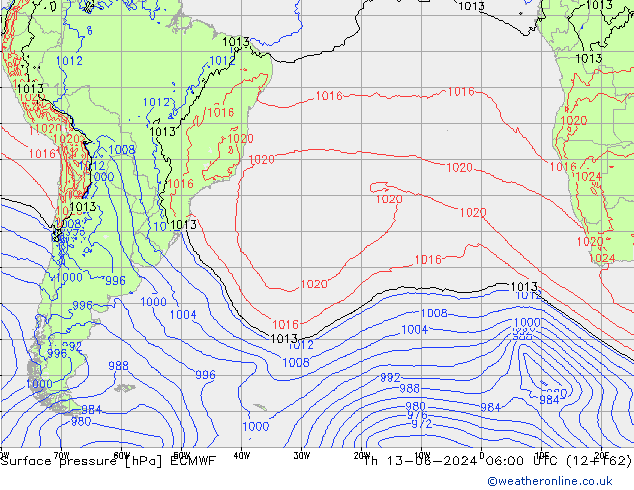 Presión superficial ECMWF jue 13.06.2024 06 UTC