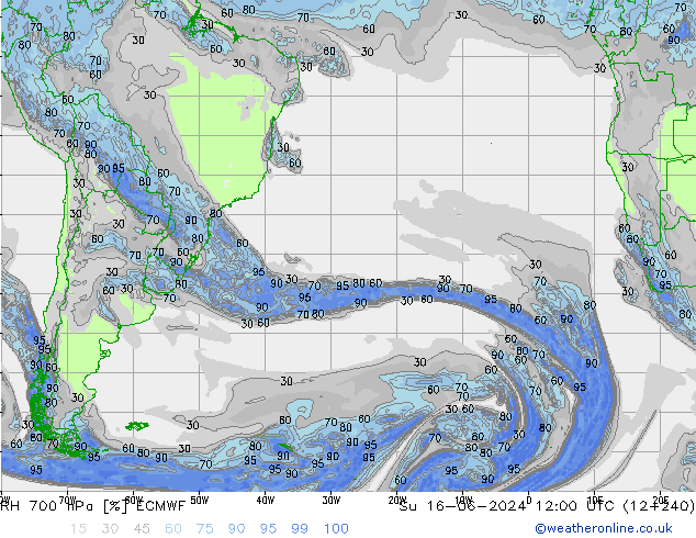 Humidité rel. 700 hPa ECMWF dim 16.06.2024 12 UTC