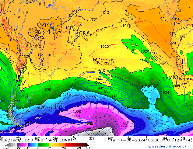 SLP/Temp. 850 hPa ECMWF Tu 11.06.2024 06 UTC