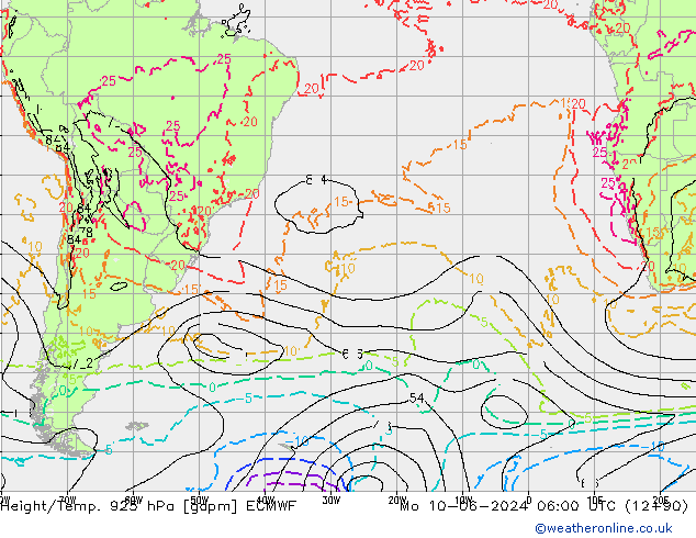 Hoogte/Temp. 925 hPa ECMWF ma 10.06.2024 06 UTC