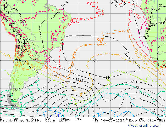 Height/Temp. 925 hPa ECMWF Fr 14.06.2024 18 UTC