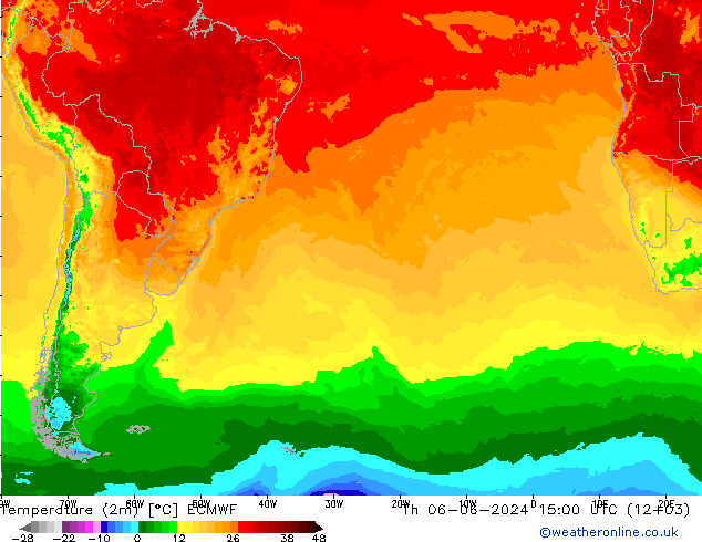 Temperature (2m) ECMWF Čt 06.06.2024 15 UTC