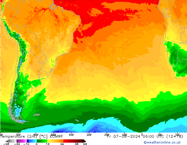 Temperature (2m) ECMWF Fr 07.06.2024 06 UTC