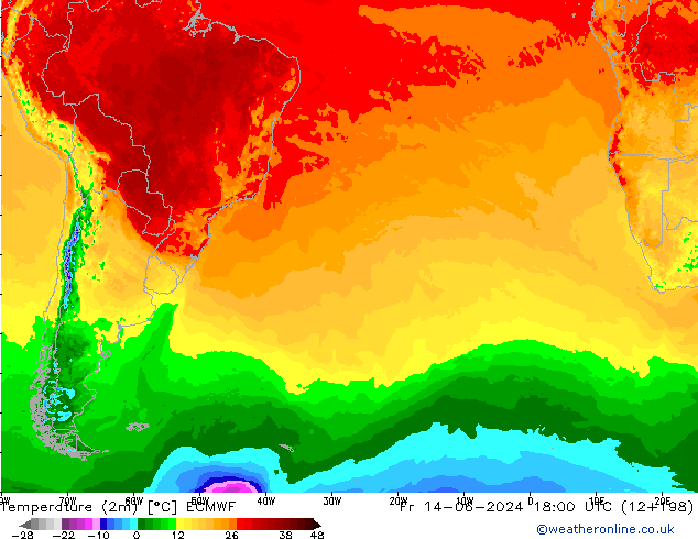 карта температуры ECMWF пт 14.06.2024 18 UTC