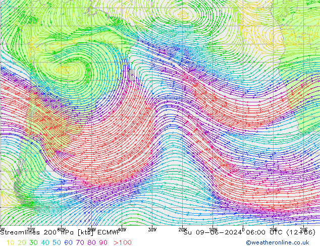 ветер 200 гПа ECMWF Вс 09.06.2024 06 UTC