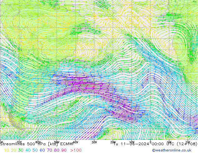 Streamlines 500 hPa ECMWF Út 11.06.2024 00 UTC