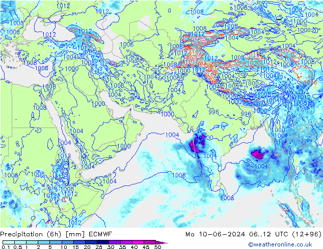 Prec 6h/Wind 10m/950 ECMWF Mo 10.06.2024 12 UTC