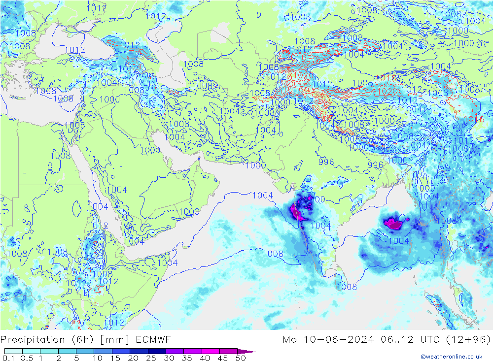 Prec 6h/Wind 10m/950 ECMWF Mo 10.06.2024 12 UTC