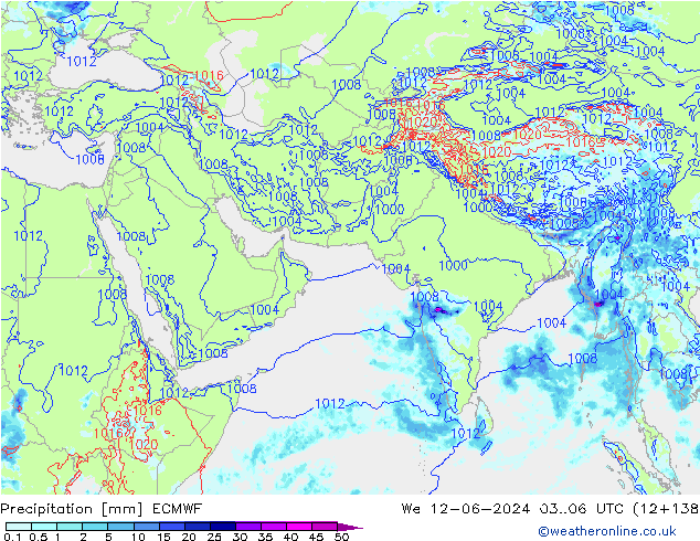 Srážky ECMWF St 12.06.2024 06 UTC