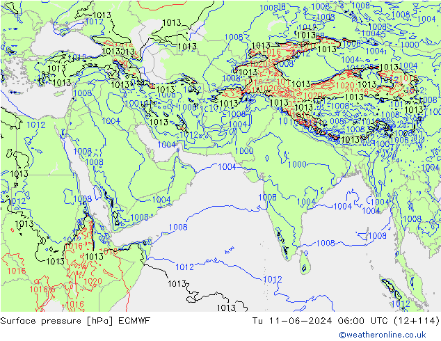 Surface pressure ECMWF Tu 11.06.2024 06 UTC