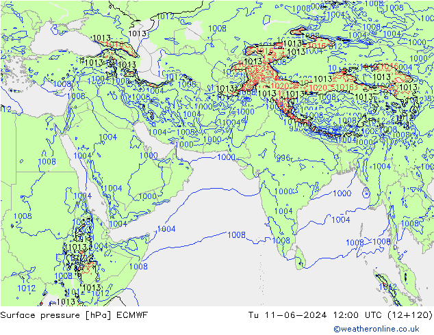 Luchtdruk (Grond) ECMWF di 11.06.2024 12 UTC