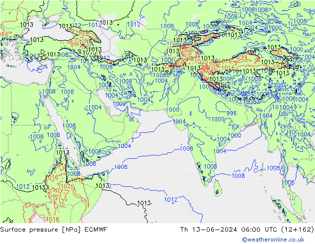 Surface pressure ECMWF Th 13.06.2024 06 UTC