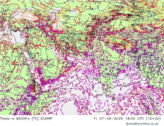 Theta-e 850hPa ECMWF vie 07.06.2024 18 UTC