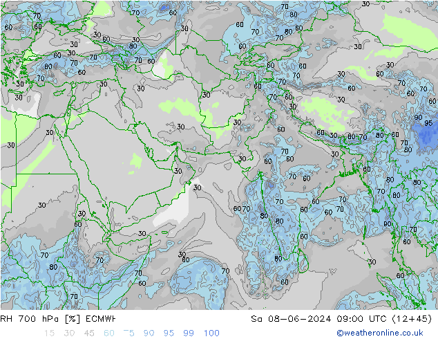 Humidité rel. 700 hPa ECMWF sam 08.06.2024 09 UTC