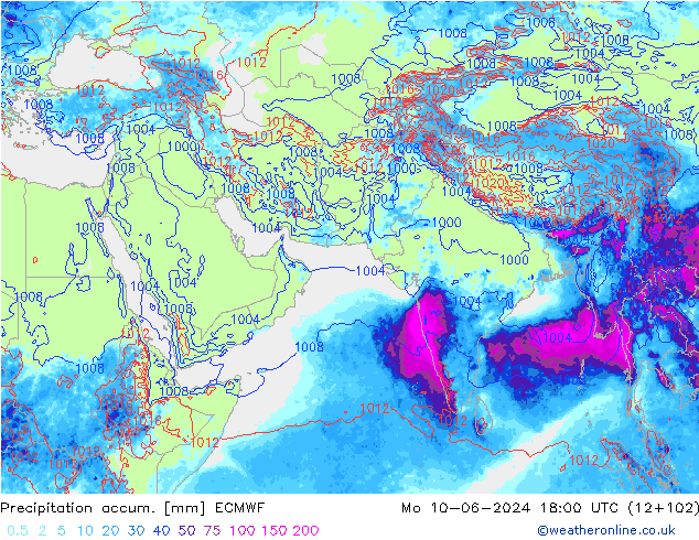 Precipitation accum. ECMWF Po 10.06.2024 18 UTC