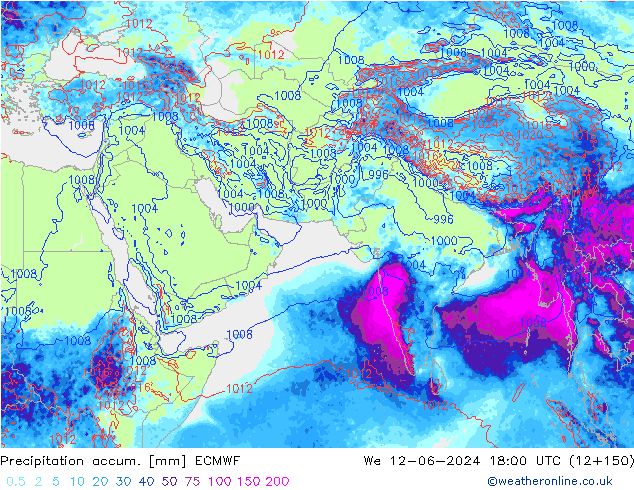 Precipitation accum. ECMWF mer 12.06.2024 18 UTC