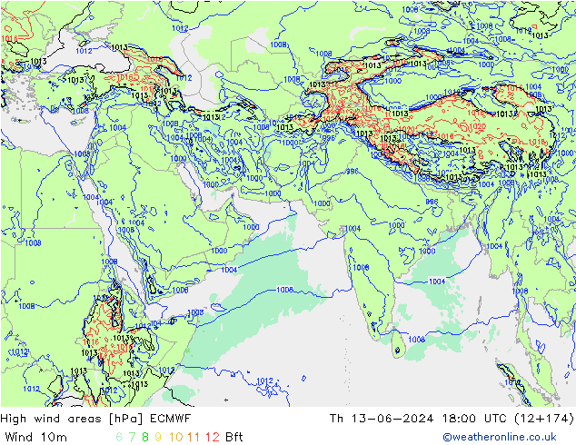 Izotacha ECMWF czw. 13.06.2024 18 UTC