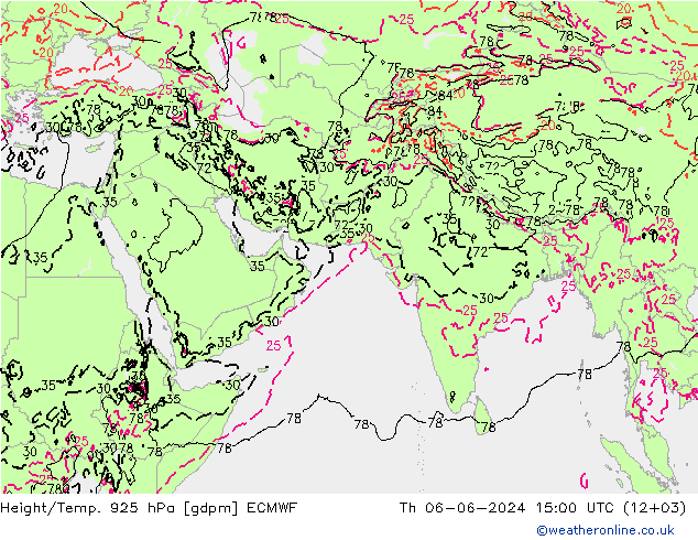 Hoogte/Temp. 925 hPa ECMWF do 06.06.2024 15 UTC