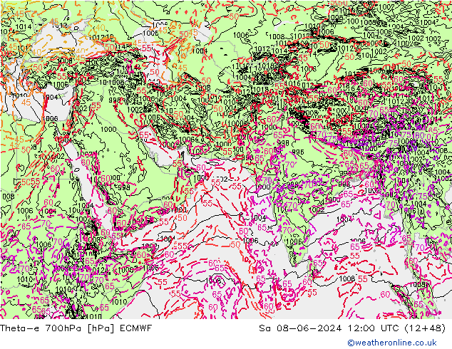 Theta-e 700hPa ECMWF za 08.06.2024 12 UTC