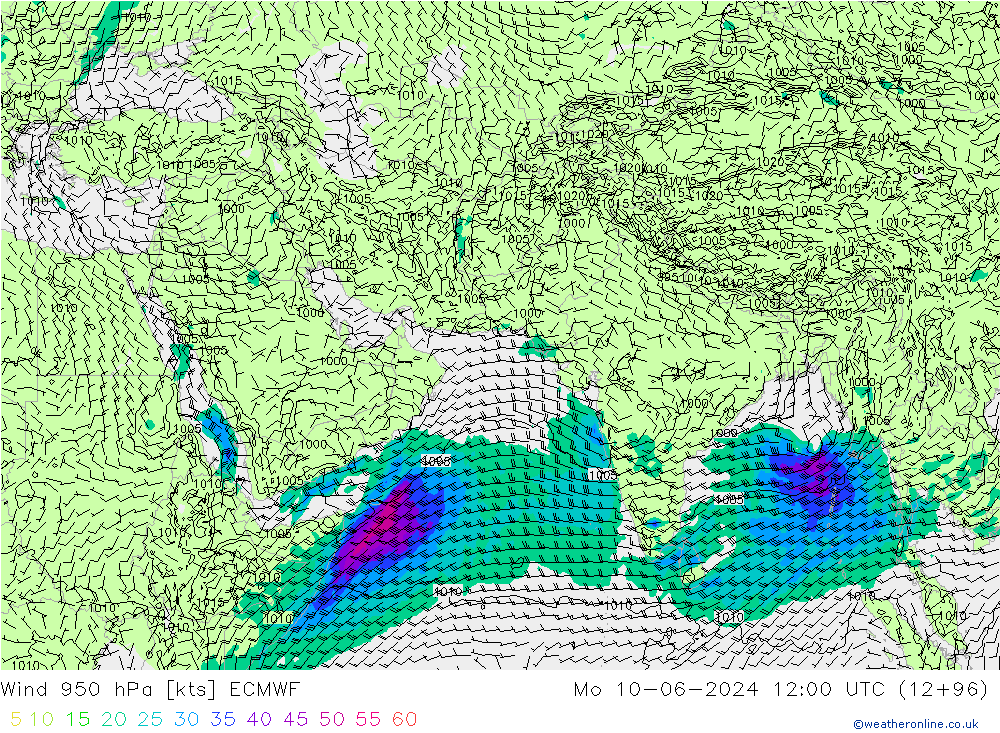 Prec 6h/Wind 10m/950 ECMWF Mo 10.06.2024 12 UTC